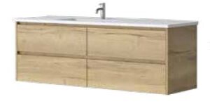 Alana OAK 1500 Vanity – Wall Hung – SGL – QS