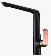 IKON-Kara Matt Black Highrise Basin Mixer With Rose Gold Handle Lead Free