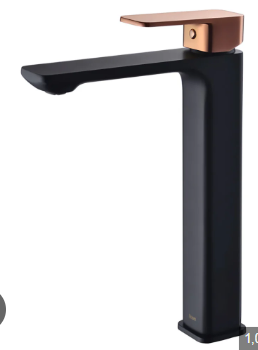Seto Basin Mixer High Rise Matt Black / Rose Gold Handle