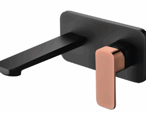 Seto Wall Basin Mixer Set Matt Black / Rose Gold Handle