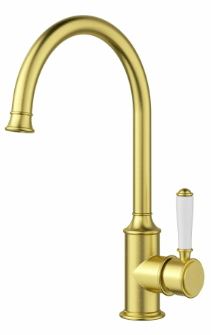 Clasico Sink Mixer Gooseneck Brushed Gold / Ceramic Handle