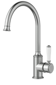 Clasico Sink Mixer Gooseneck Brushed Nickel / Ceramic Handle