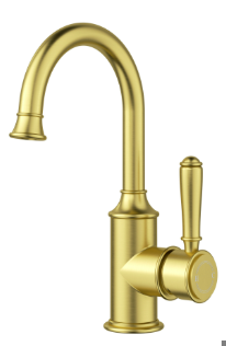 Clasico Basin Mixer Gooseneck Brushed Gold / Ceramic Handle