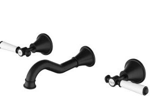 Clasico Bath Tap Set Matt Black / Ceramic Handle