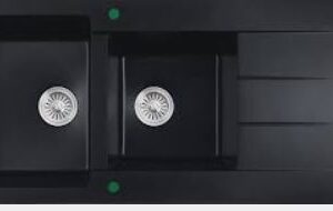 Cora Black Granite Sink One & Half  Bowl with drainer 1160x500x210