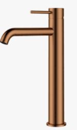 Otus Slimline ss Highrise Basin Mixer Curved Spout Brushed Copper